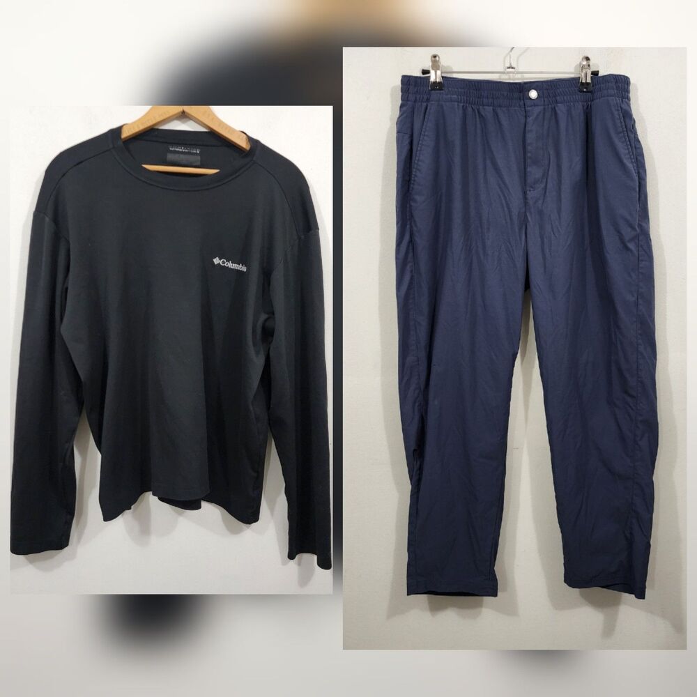 Columbia Womens Activewear Set Black Performance Long Sleeve Top Blue Pant Sz L - Picture 2 of 14